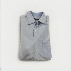VTG ERMENEGILDO ZEGNA MENS CASUAL BUTTON BLUE SHIRT LARGE 16.5 COTTON RAYON VGC!